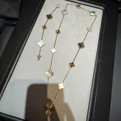 [Windsor Jewelry]DETACHABLE CLOVER 15(11+4) FLOWER ROSE GOLD NECKLACE SET