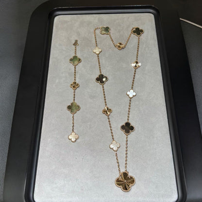 [Windsor Jewelry]DETACHABLE CLOVER 15(11+4) FLOWER ROSE GOLD NECKLACE SET