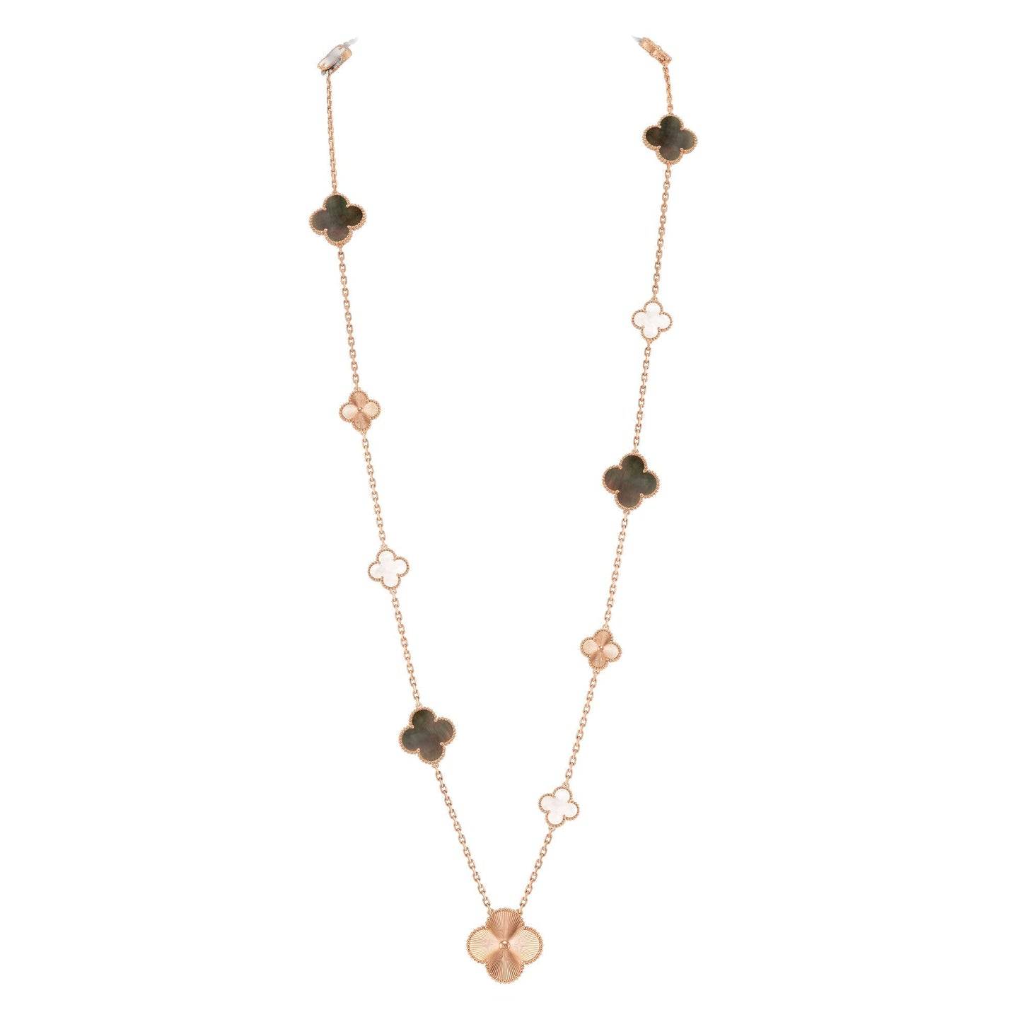[Windsor Jewelry]DETACHABLE CLOVER 15(11+4) FLOWER ROSE GOLD NECKLACE SET