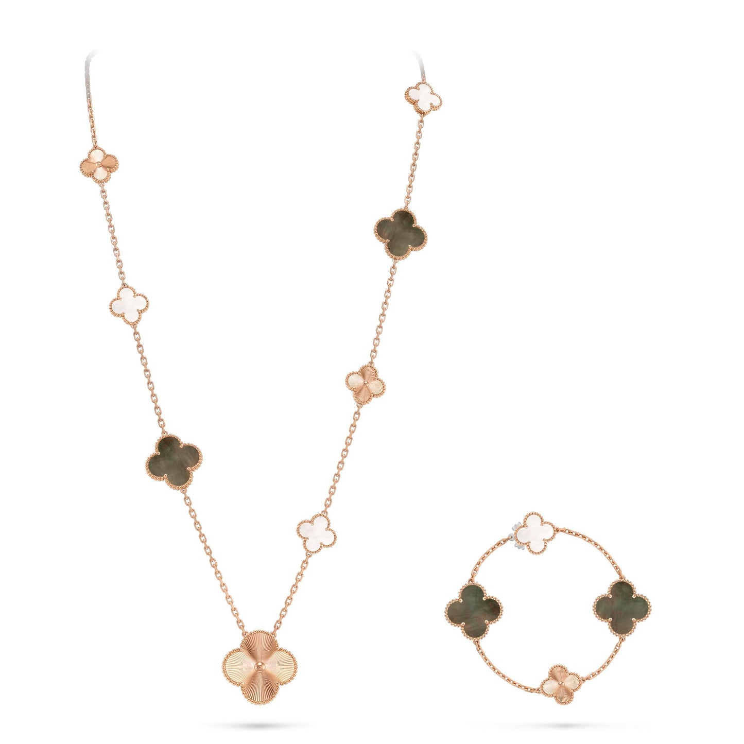 [Windsor Jewelry]DETACHABLE CLOVER 15(11+4) FLOWER ROSE GOLD NECKLACE SET