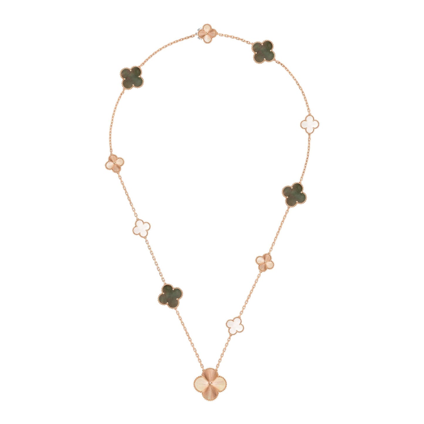[Windsor Jewelry]DETACHABLE CLOVER 15(11+4) FLOWER ROSE GOLD NECKLACE SET