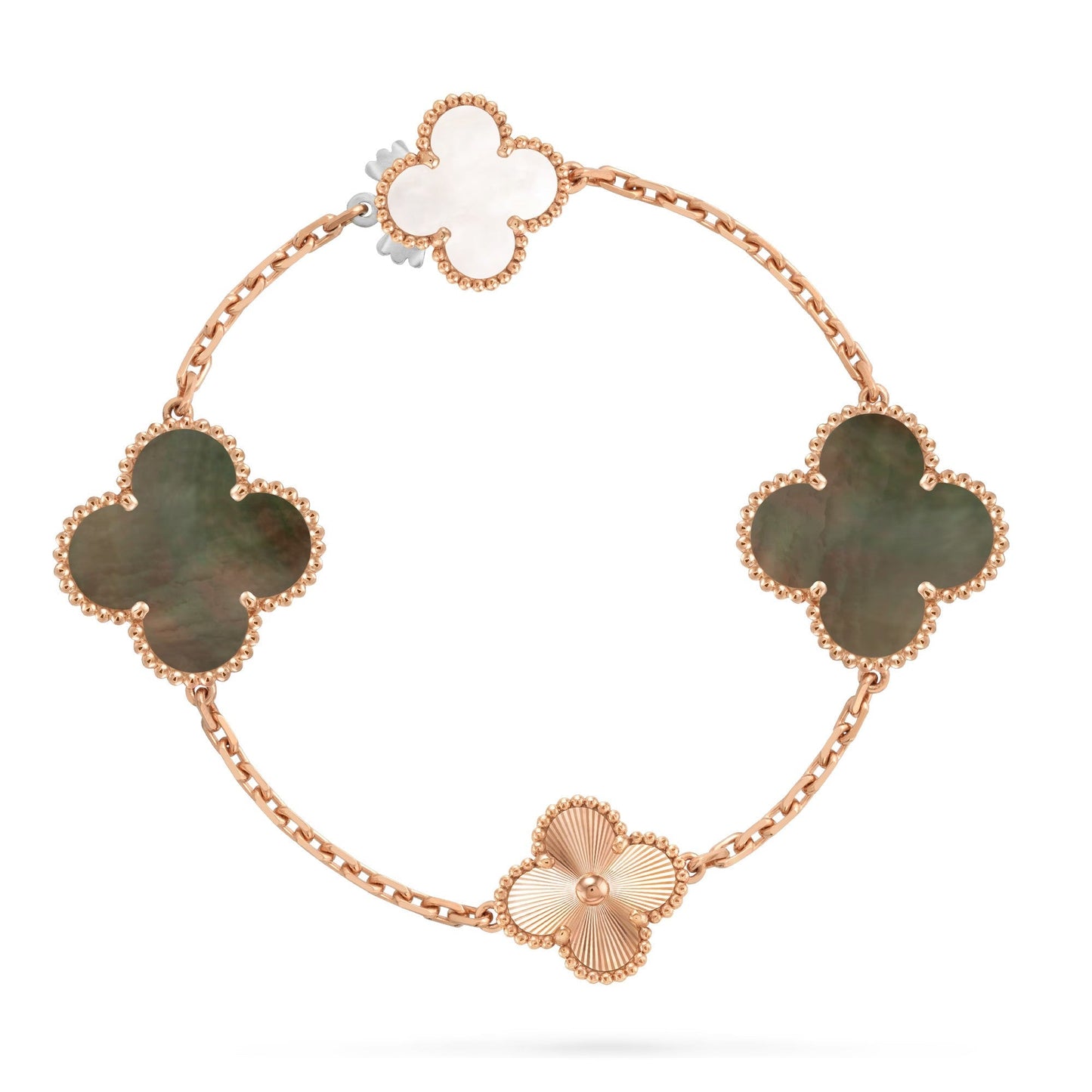 [Windsor Jewelry]DETACHABLE CLOVER 15(11+4) FLOWER ROSE GOLD NECKLACE SET