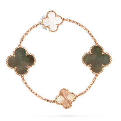 [Windsor Jewelry]DETACHABLE CLOVER 15(11+4) FLOWER ROSE GOLD NECKLACE SET