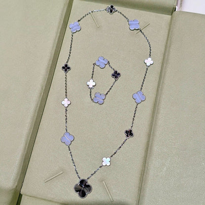 [Windsor Jewelry]DETACHABLE CLOVER 15(11+4) FLOWER SILVER NECKLACE SET