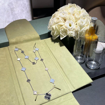 [Windsor Jewelry]DETACHABLE CLOVER 15(11+4) FLOWER SILVER NECKLACE SET