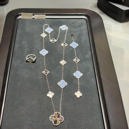 [Windsor Jewelry]DETACHABLE CLOVER 15(11+4) FLOWER SILVER NECKLACE SET