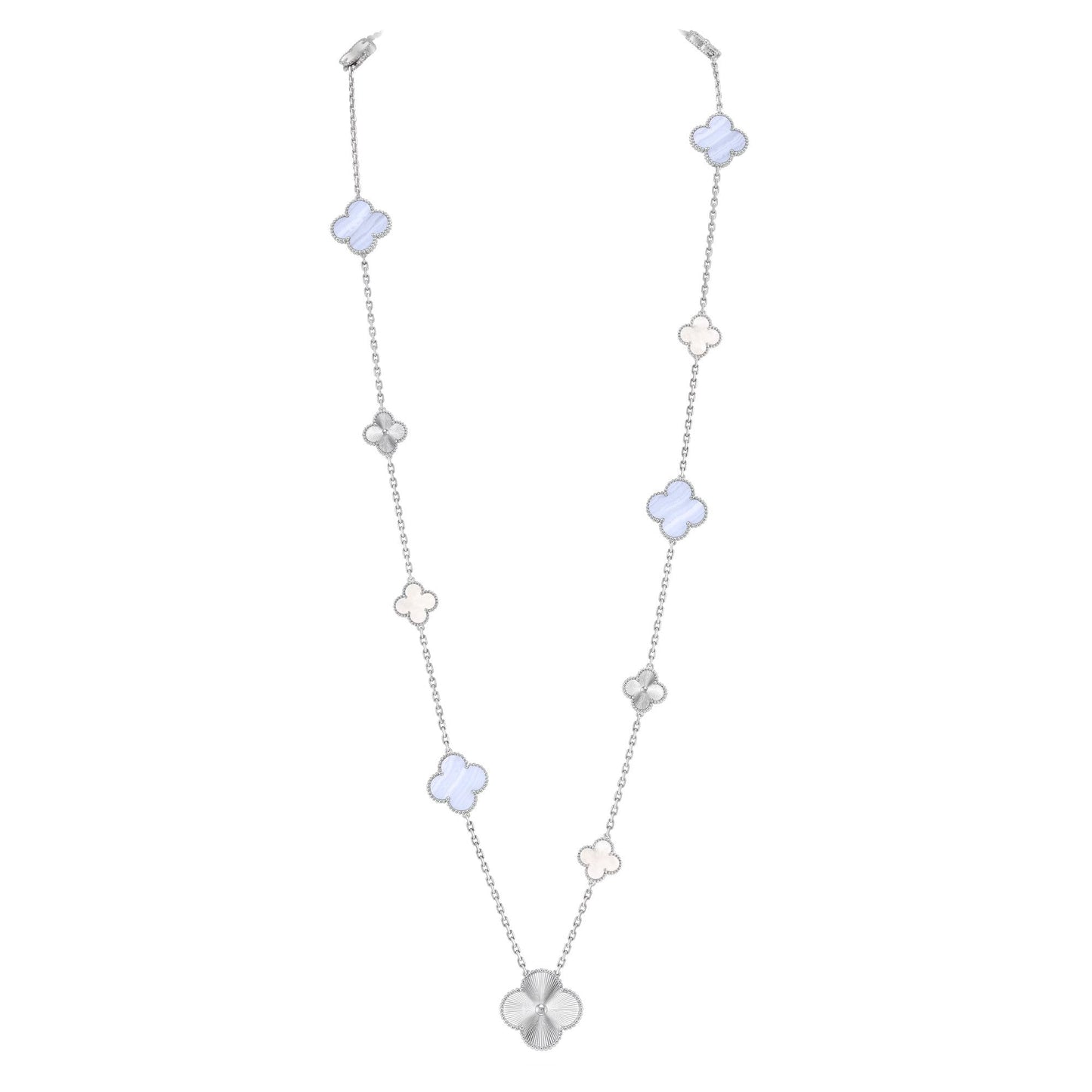 [Windsor Jewelry]DETACHABLE CLOVER 15(11+4) FLOWER SILVER NECKLACE SET