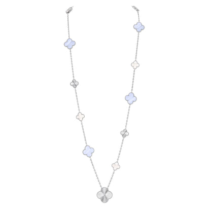 [Windsor Jewelry]DETACHABLE CLOVER 15(11+4) FLOWER SILVER NECKLACE SET