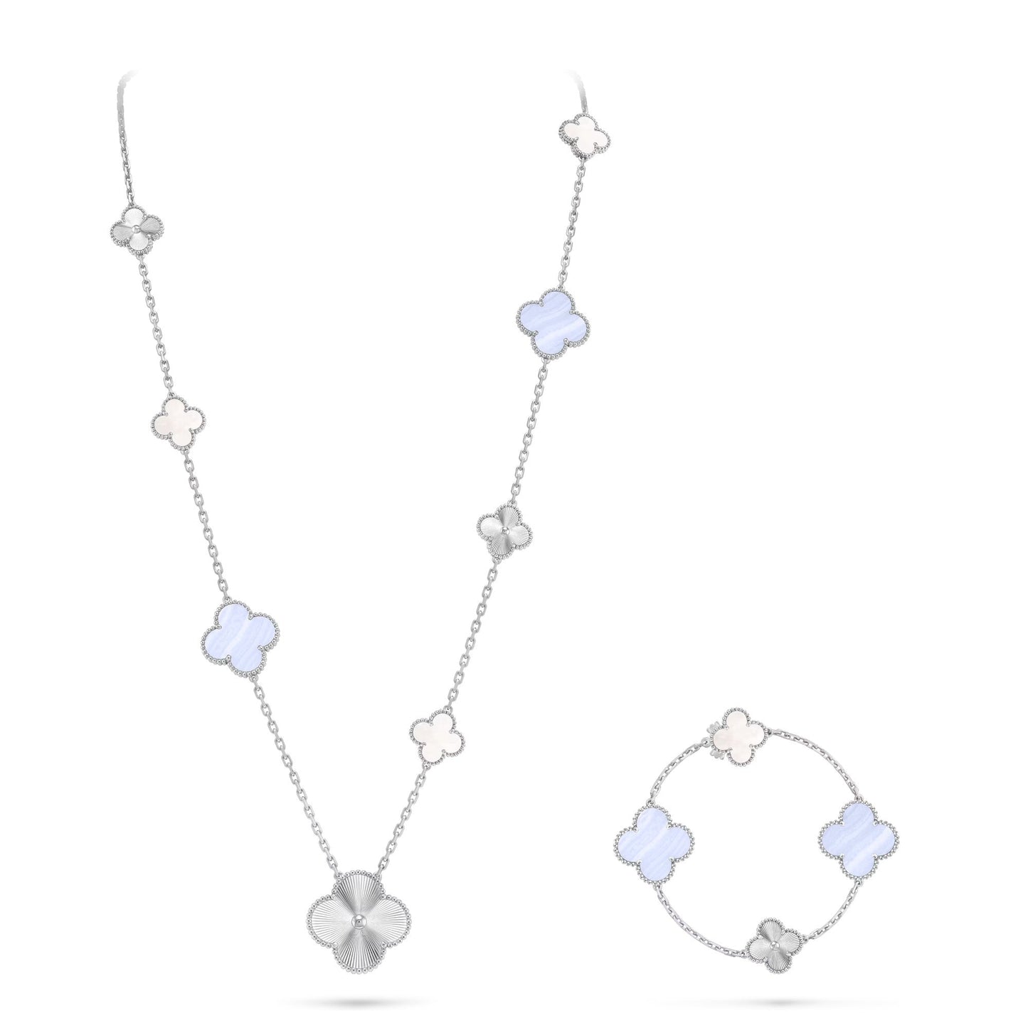 [Windsor Jewelry]DETACHABLE CLOVER 15(11+4) FLOWER SILVER NECKLACE SET