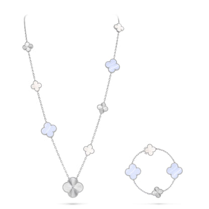 [Windsor Jewelry]DETACHABLE CLOVER 15(11+4) FLOWER SILVER NECKLACE SET