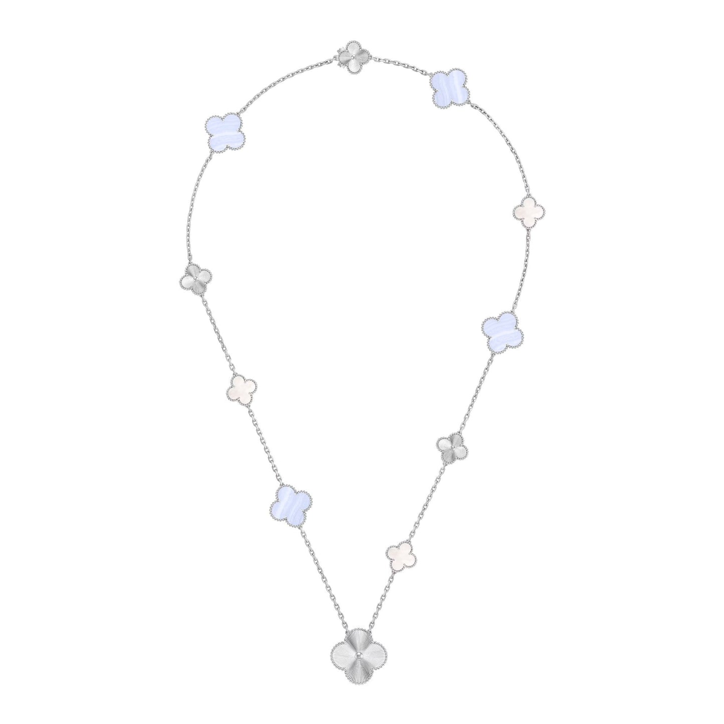 [Windsor Jewelry]DETACHABLE CLOVER 15(11+4) FLOWER SILVER NECKLACE SET