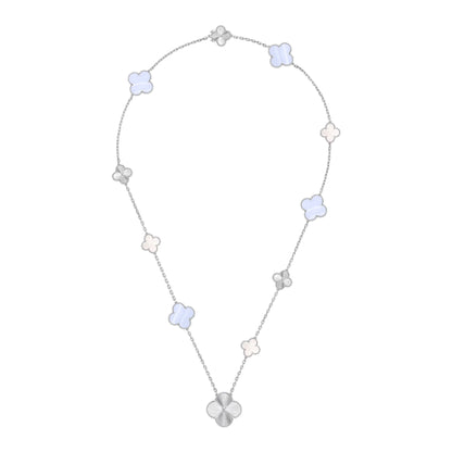 [Windsor Jewelry]DETACHABLE CLOVER 15(11+4) FLOWER SILVER NECKLACE SET