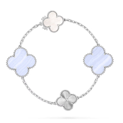 [Windsor Jewelry]DETACHABLE CLOVER 15(11+4) FLOWER SILVER NECKLACE SET