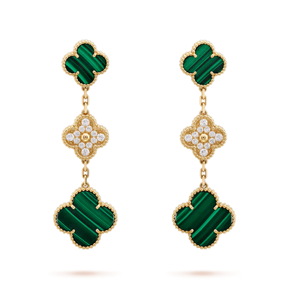[Windsor Jewelry]CLOVER EARRINGS GOLD MALACHITE DIAMOND 3 MOTIF