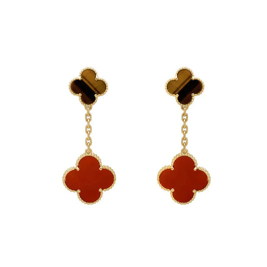 [Windsor Jewelry]CLOVER  2 MOTIF  TIGER EYE CARNELIAN EARRINGS