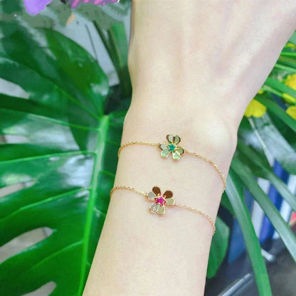 [Windsor Jewelry]FRIVOLE GOLD FLOWER PINK MALACHITE BRACELET
