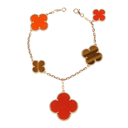 [Windsor Jewelry]CLOVER BRACELET 5 MOTIFS CARNELIAN TIGER EYE