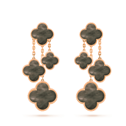 [Windsor Jewelry]CLOVER EARRINGS DARK MOP 4 MOTIFS ROSE GOLD