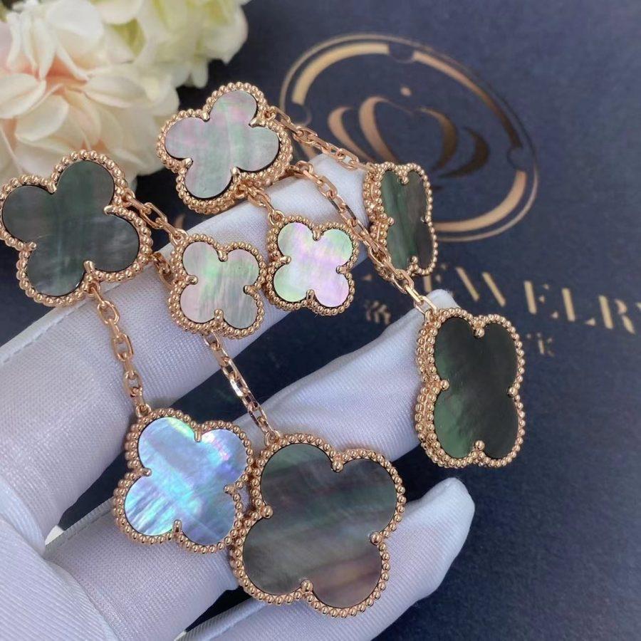 [Windsor Jewelry]CLOVER EARRINGS DARK MOP 4 MOTIFS ROSE GOLD
