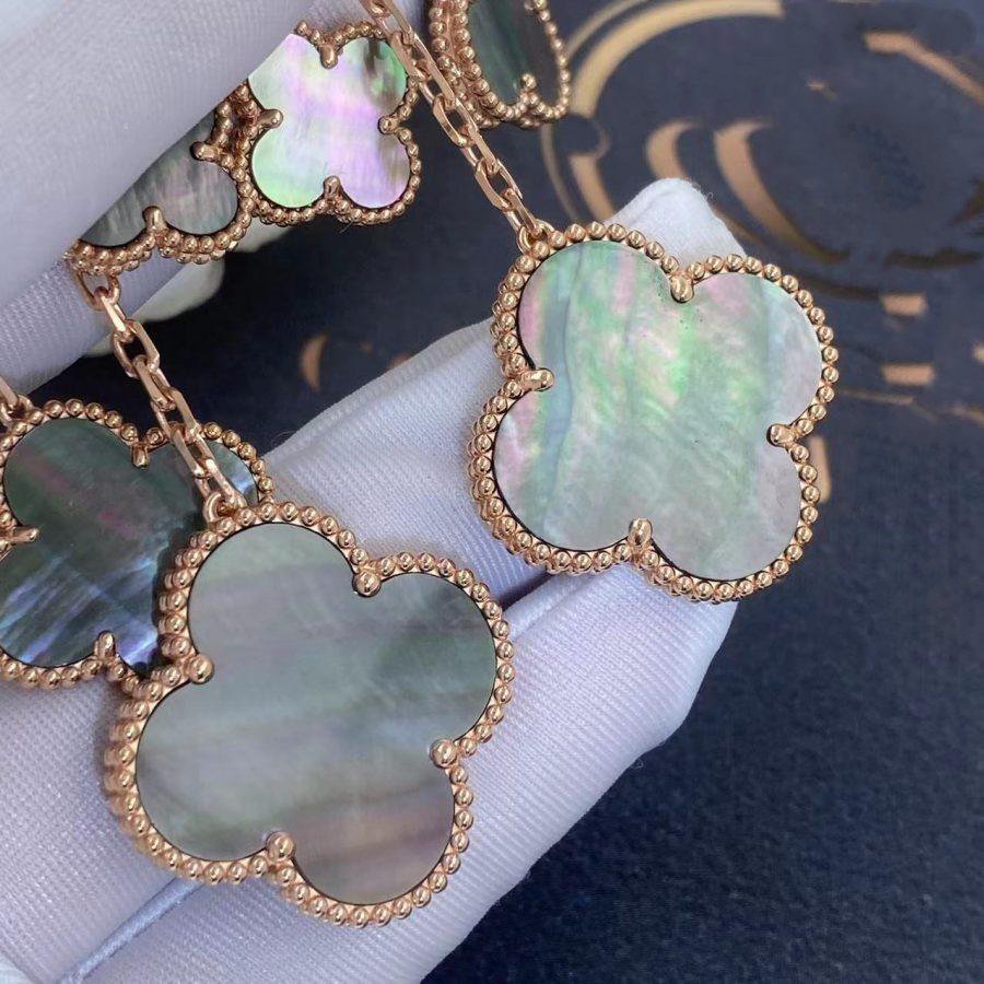 [Windsor Jewelry]CLOVER EARRINGS DARK MOP 4 MOTIFS ROSE GOLD