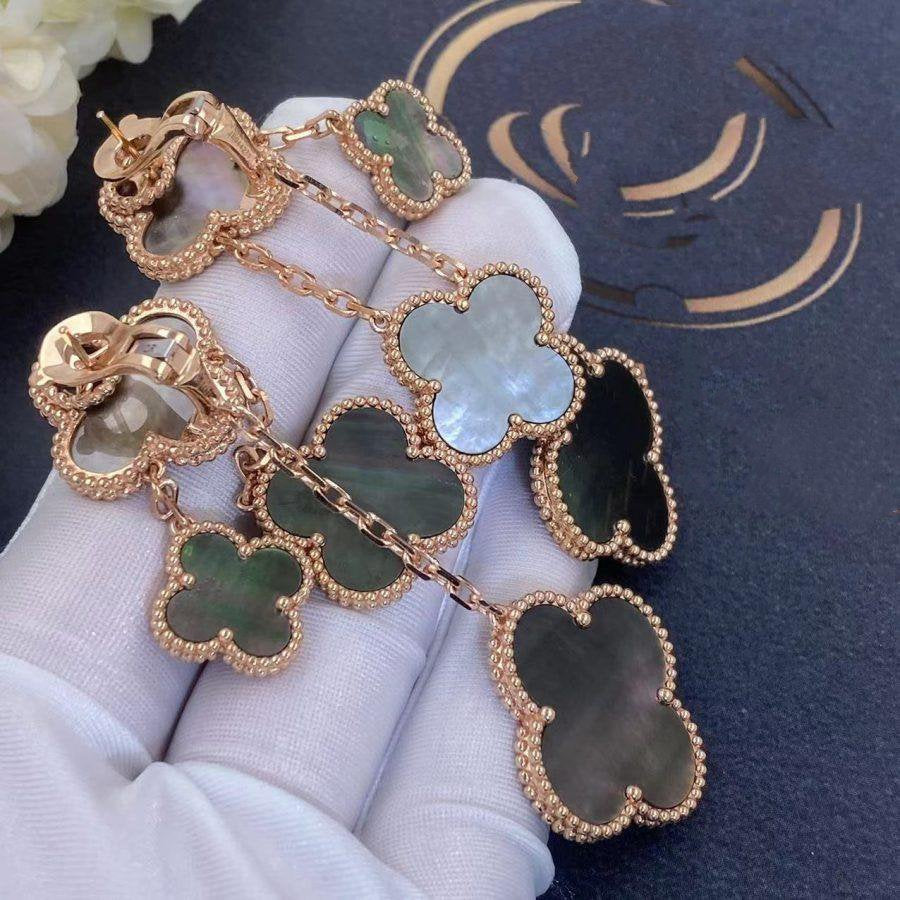 [Windsor Jewelry]CLOVER EARRINGS DARK MOP 4 MOTIFS ROSE GOLD