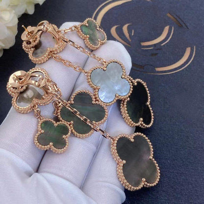 [Windsor Jewelry]CLOVER EARRINGS DARK MOP 4 MOTIFS ROSE GOLD