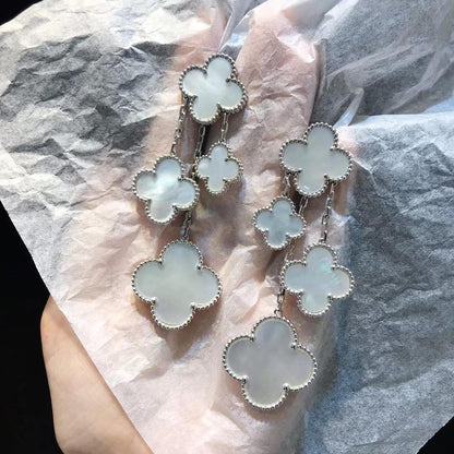 [Windsor Jewelry]CLOVER EARRINGS WHITE MOP 4 MOTIFS SILVER