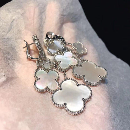 [Windsor Jewelry]CLOVER EARRINGS WHITE MOP 4 MOTIFS SILVER