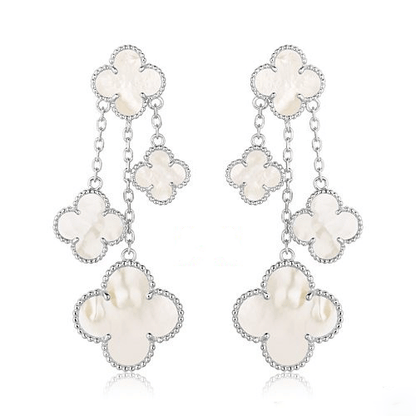 [Windsor Jewelry]CLOVER EARRINGS WHITE MOP 4 MOTIFS SILVER