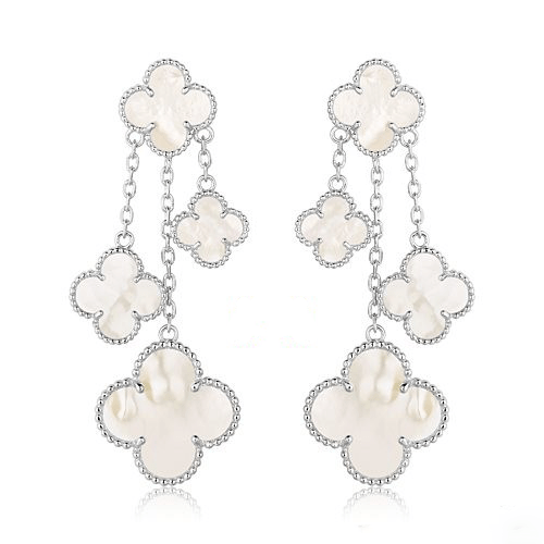 [Windsor Jewelry]CLOVER EARRINGS WHITE MOP 4 MOTIFS SILVER
