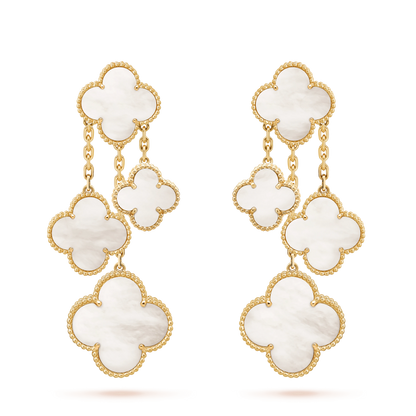 [Windsor Jewelry]CLOVER EARRINGS WHITE MOP 4 MOTIFS GOLD