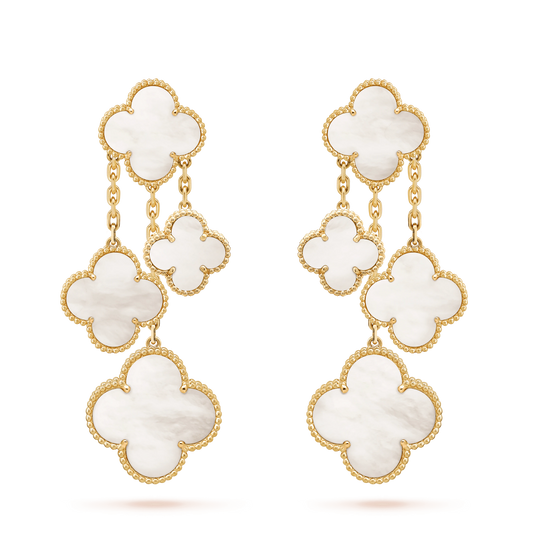 [Windsor Jewelry]CLOVER EARRINGS WHITE MOP 4 MOTIFS GOLD