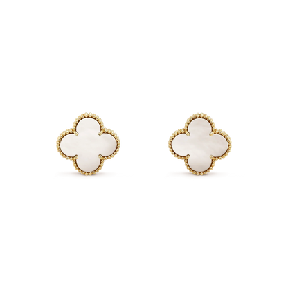 [Windsor Jewelry]CLOVER MEDIUM 1 MOTIFS  WHITE MOP STUD EARRINGS