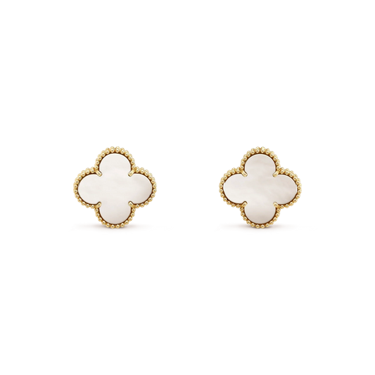 [Windsor Jewelry]CLOVER MEDIUM 1 MOTIFS  WHITE MOP STUD EARRINGS