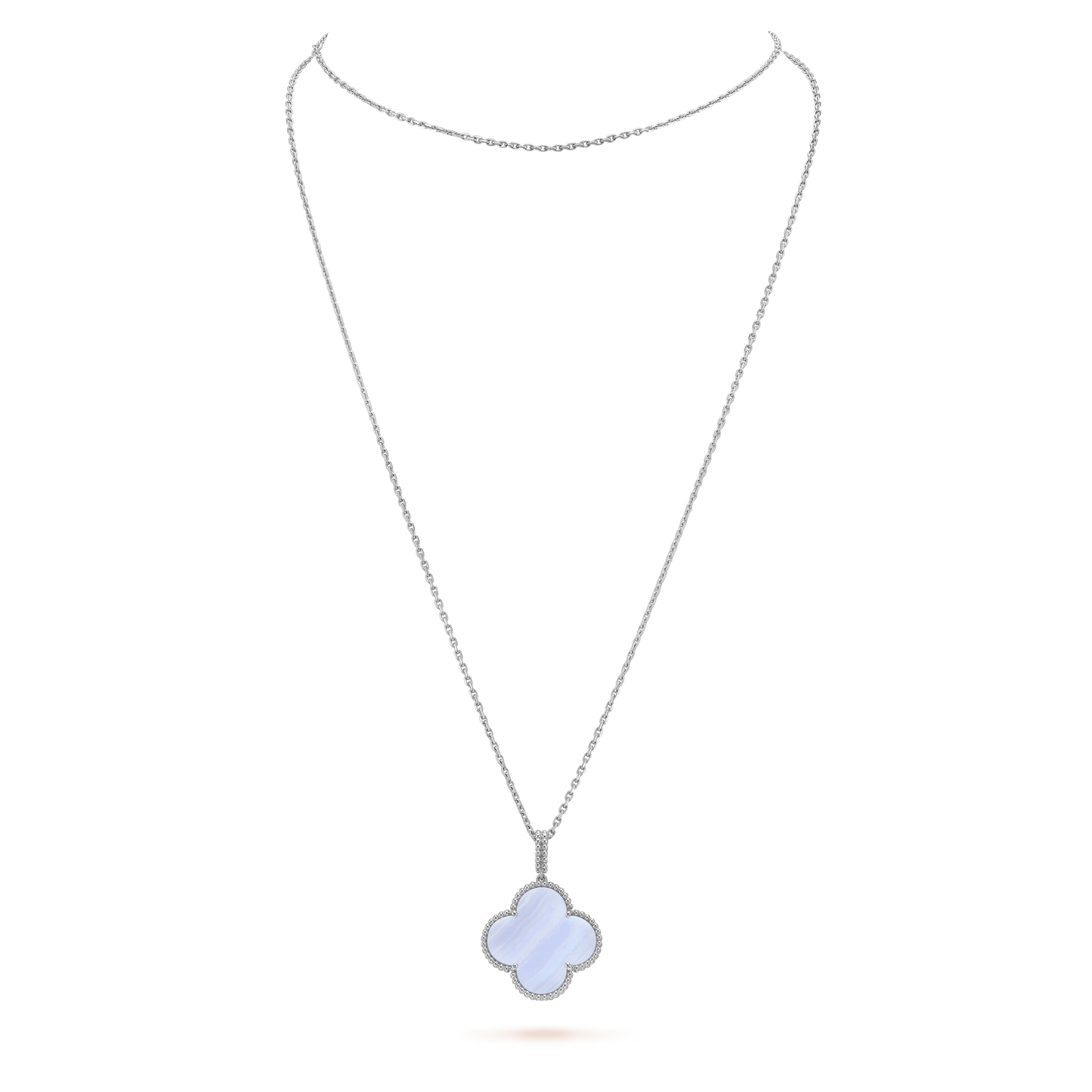 [Windsor Jewelry]CLOVER SILVER CHALCEDONY BIG CLOVER NECKLACE