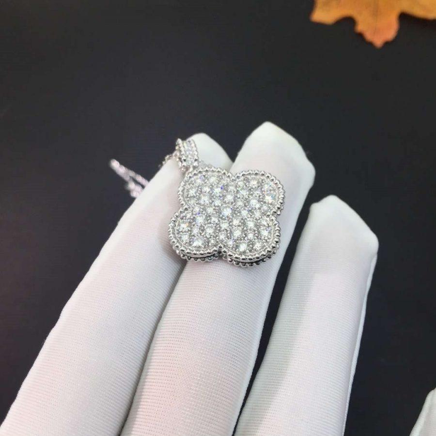[Windsor Jewelry]CLOVER 25MM SILVER FULL DIAMOND BIG CLOVER NECKLACE