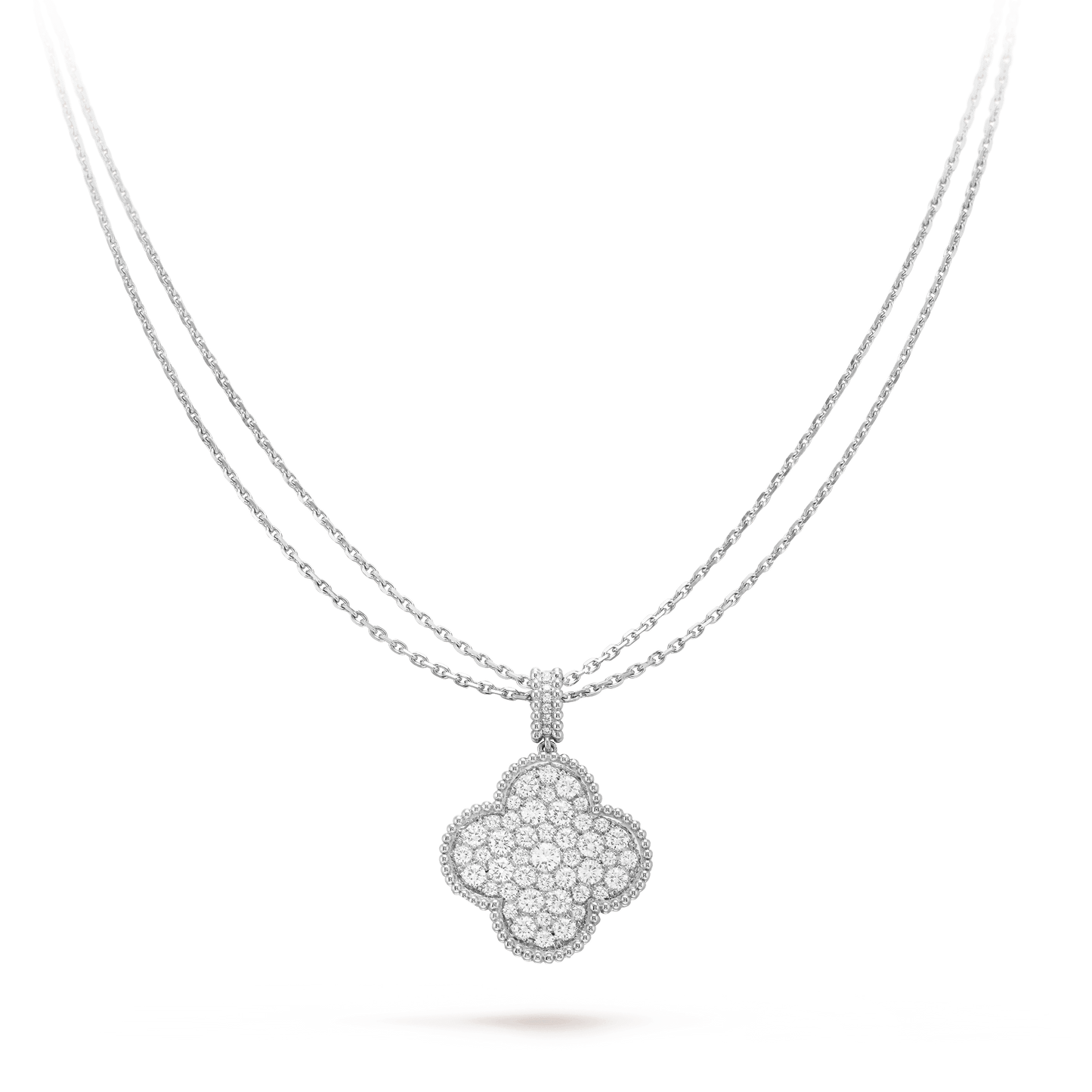 [Windsor Jewelry]CLOVER 25MM SILVER FULL DIAMOND BIG CLOVER NECKLACE