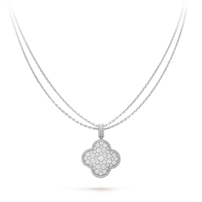 [Windsor Jewelry]CLOVER 25MM SILVER FULL DIAMOND BIG CLOVER NECKLACE