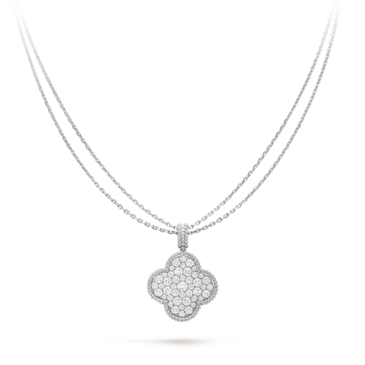 [Windsor Jewelry]CLOVER 25MM SILVER FULL DIAMOND BIG CLOVER NECKLACE