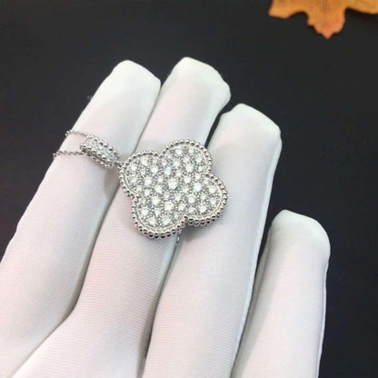 [Windsor Jewelry]CLOVER 25MM SILVER FULL DIAMOND BIG CLOVER NECKLACE