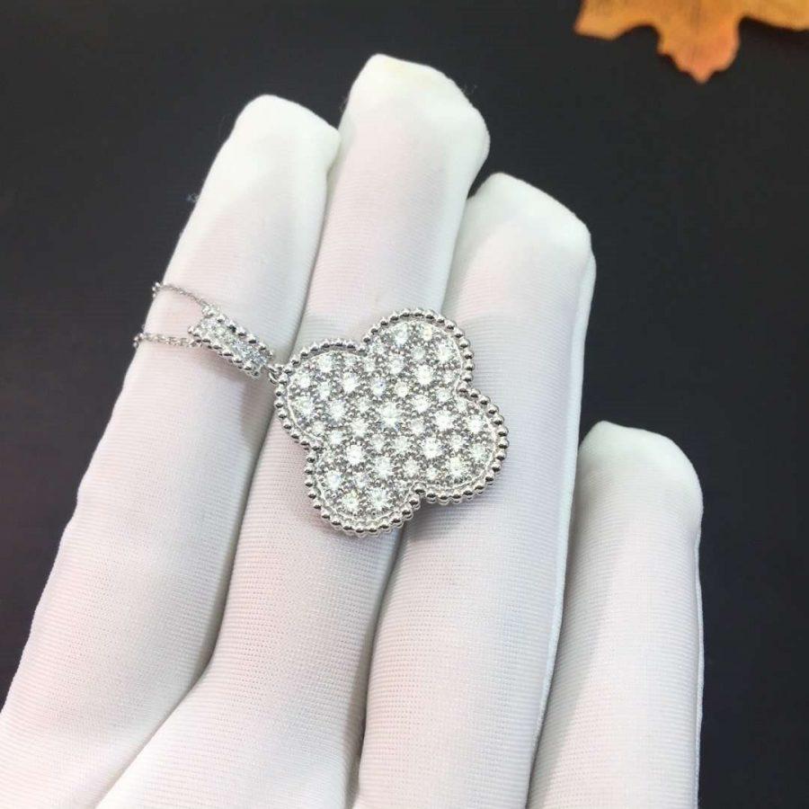[Windsor Jewelry]CLOVER 25MM SILVER FULL DIAMOND BIG CLOVER NECKLACE