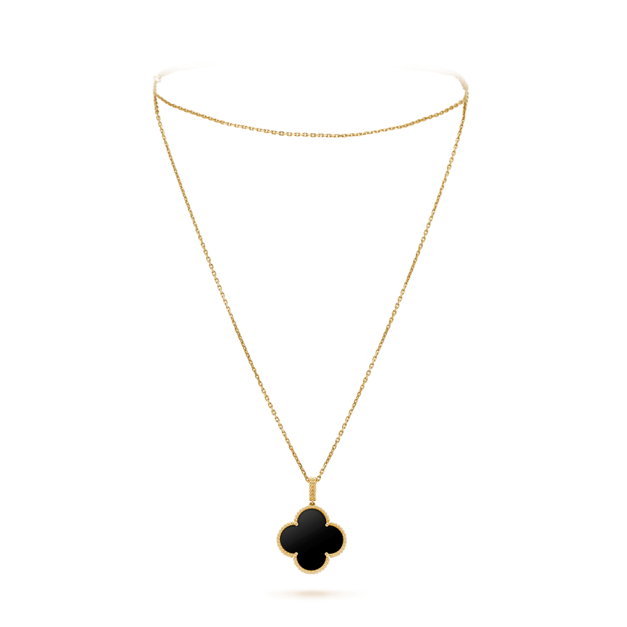 [Windsor Jewelry]CLOVER 25MM GOLD ONYX BIG CLOVER NECKLACE
