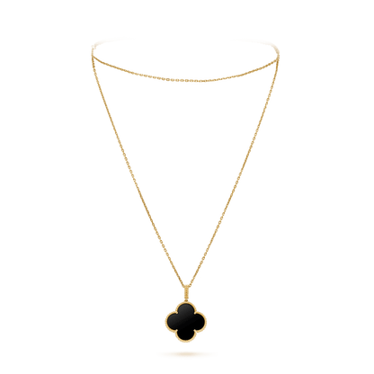 [Windsor Jewelry]CLOVER 25MM GOLD ONYX BIG CLOVER NECKLACE
