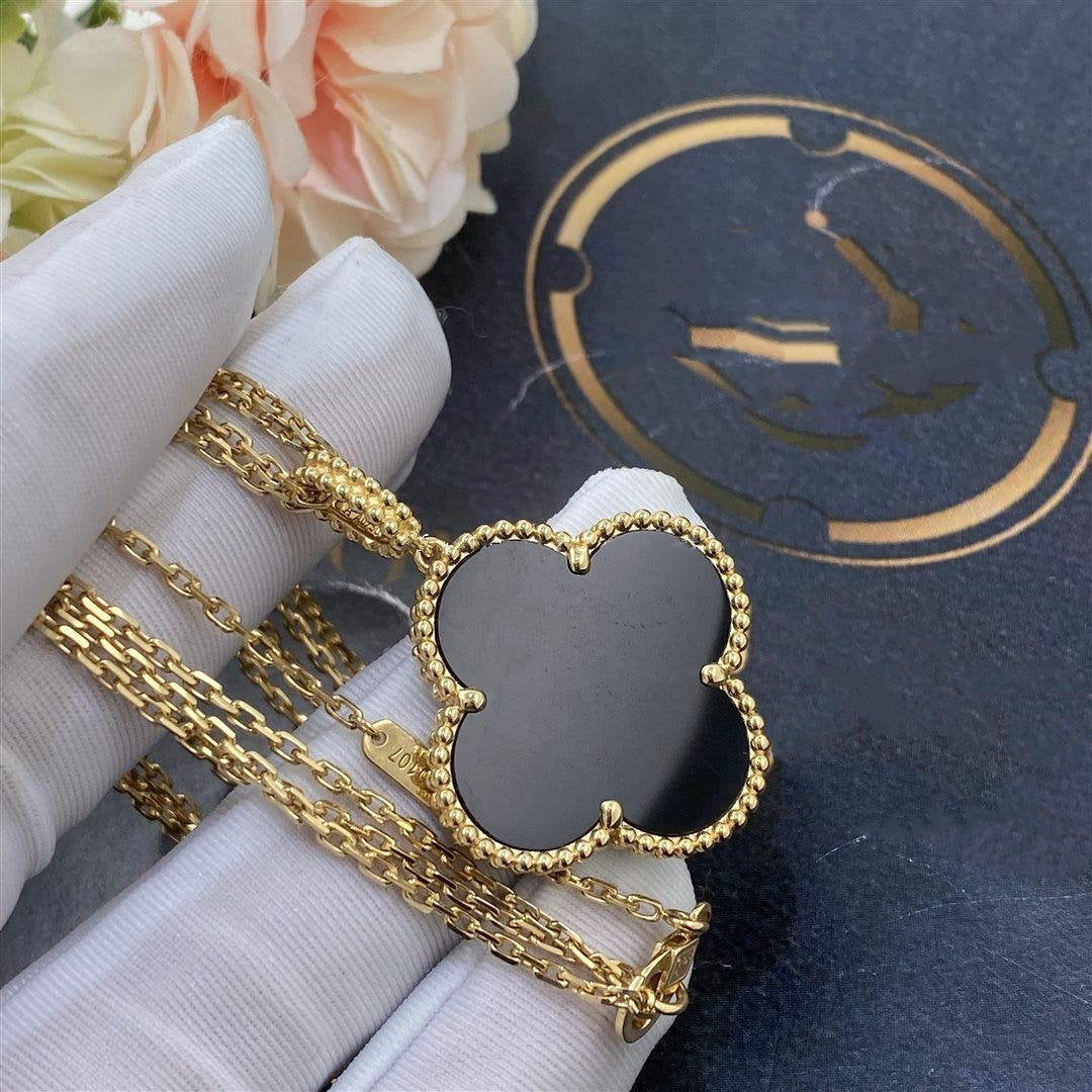 [Windsor Jewelry]CLOVER 25MM GOLD ONYX BIG CLOVER NECKLACE
