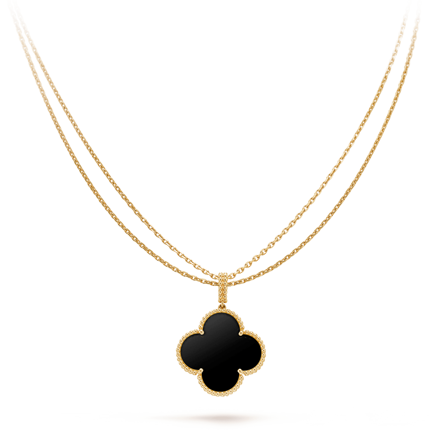 [Windsor Jewelry]CLOVER 25MM GOLD ONYX BIG CLOVER NECKLACE