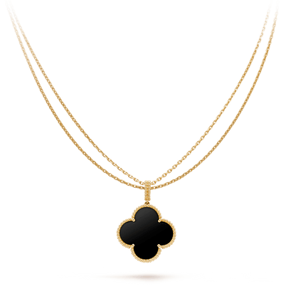 [Windsor Jewelry]CLOVER 25MM GOLD ONYX BIG CLOVER NECKLACE