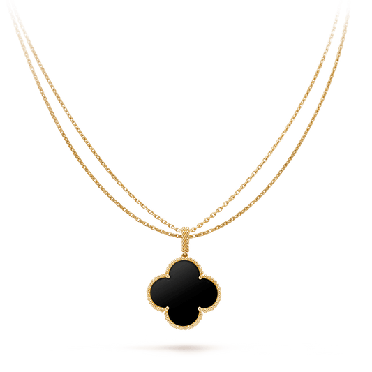 [Windsor Jewelry]CLOVER 25MM GOLD ONYX BIG CLOVER NECKLACE