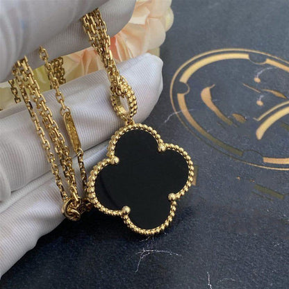 [Windsor Jewelry]CLOVER 25MM GOLD ONYX BIG CLOVER NECKLACE