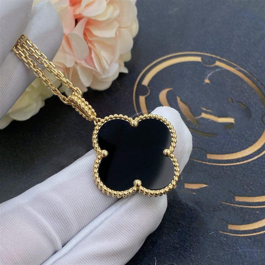 [Windsor Jewelry]CLOVER 25MM GOLD ONYX BIG CLOVER NECKLACE