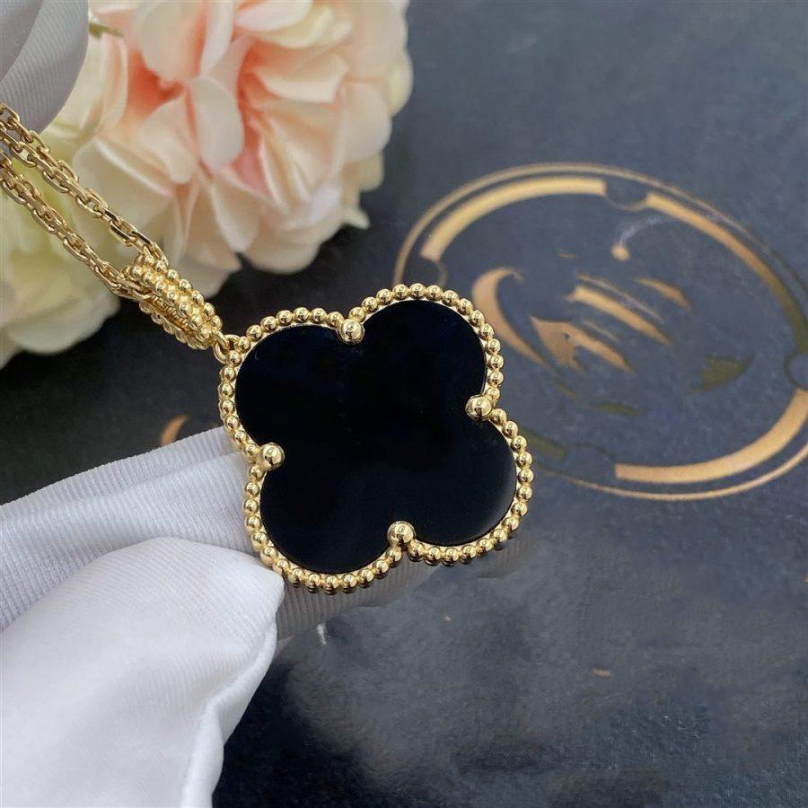 [Windsor Jewelry]CLOVER 25MM GOLD ONYX BIG CLOVER NECKLACE